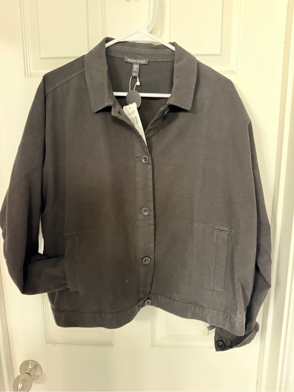 NWT Eileen Fisher L Relaxed Button-Front Jacket in Black